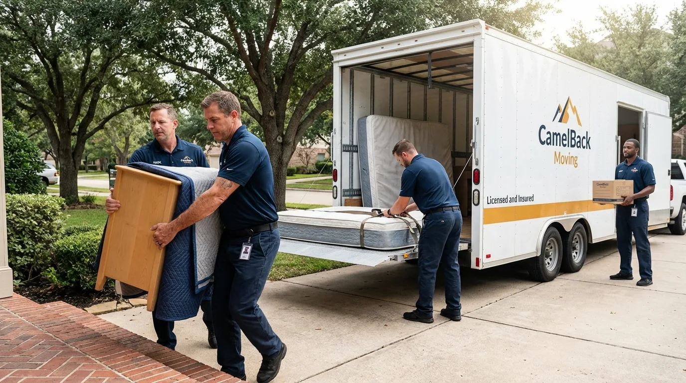 Crew loading residential truck for cross-state move from Calcium, NY