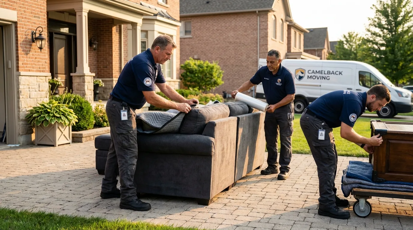 Large estate moving crew wrapping furniture in Calcium, NY